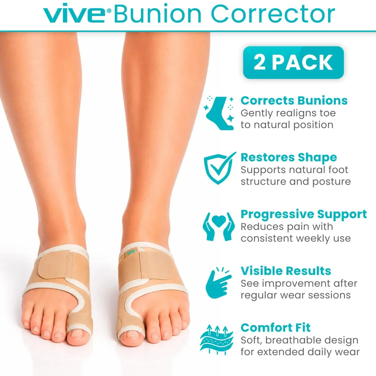 Vive Bunion Brace Pair - Beige 2 Count (Pack of 1) | FDA Approved Orthopedic Brace for Big Toe Pain Relief - view 2