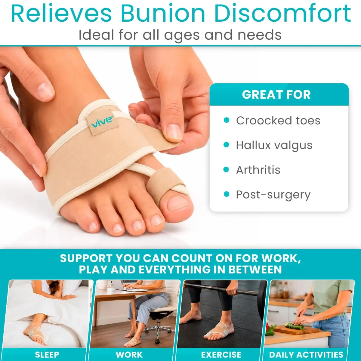 Vive Bunion Brace Pair - Beige 2 Count (Pack of 1) | FDA Approved Orthopedic Brace for Big Toe Pain Relief - view 3
