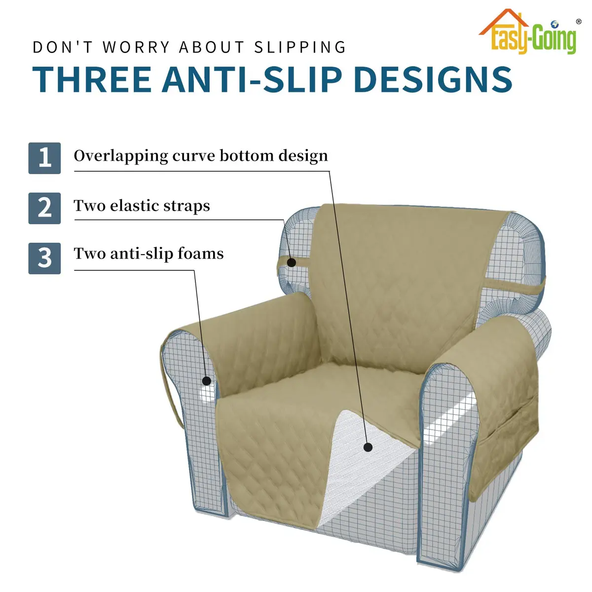 Easy-Going Waterproof Non-Slip Couch Cover Small Chair Sand | 100% Waterproof, Anti-Slip, Machine Washable - view 4