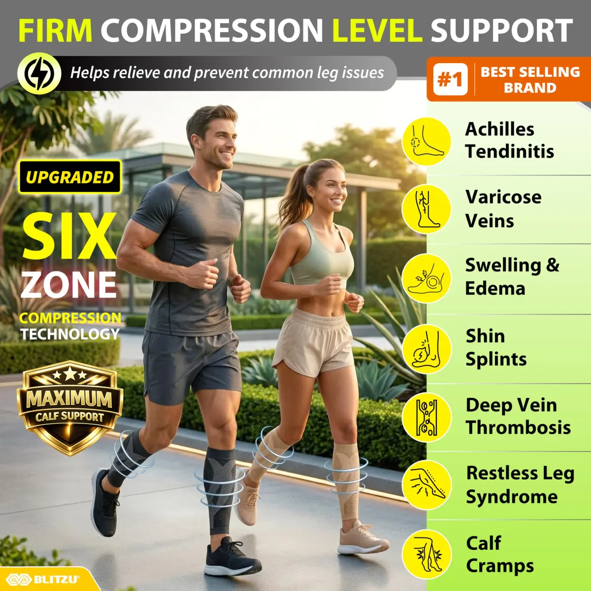 BLITZU Nude Calf Compression Sleeves - Small/Medium | Orthopedic Brace for Shin Splints & Varicose Veins - view 2