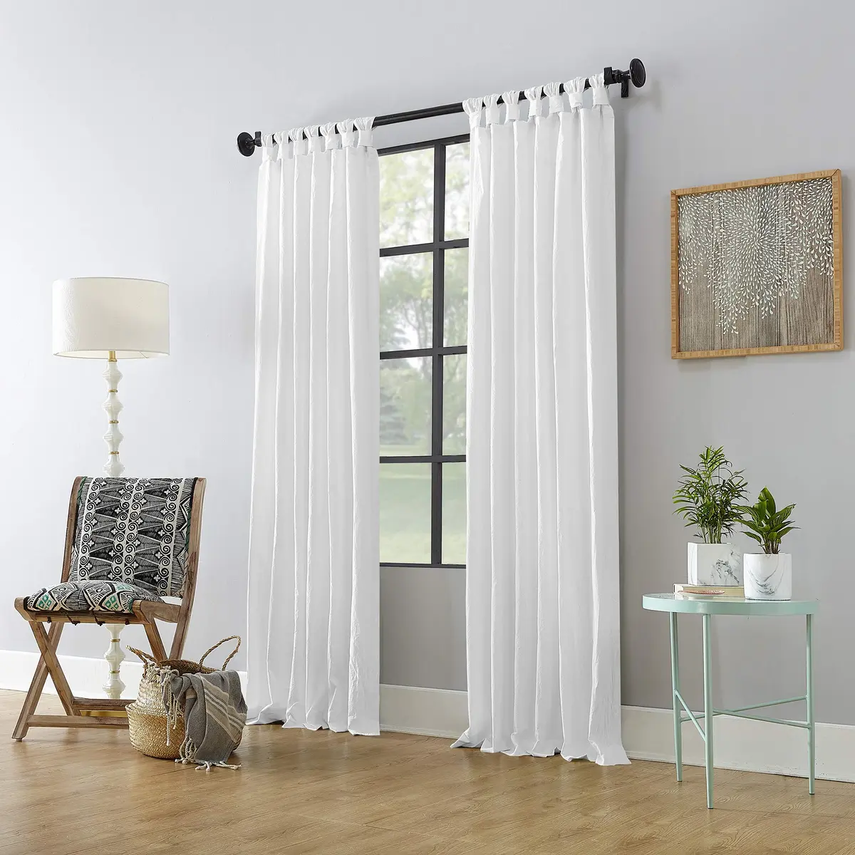 Archaeo Washed Cotton Twist Tab Curtain, 52" x 95", White | Classic Twist Tab Design for Indian Homes - view 5