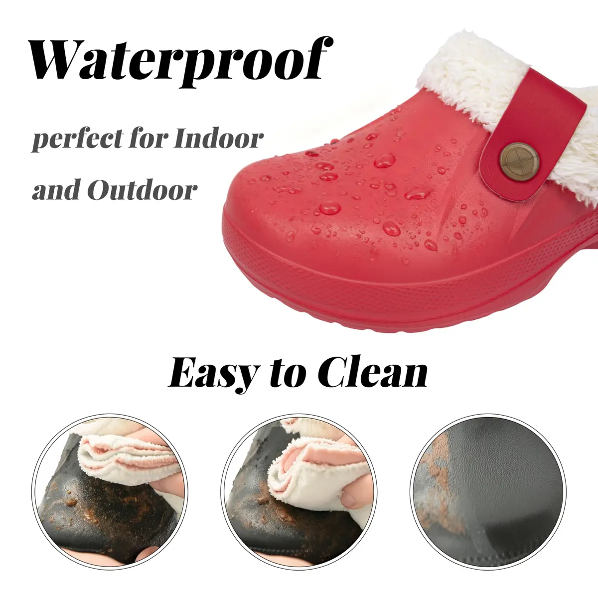 ChayChax Fur Lined Clogs Fuzzy Slippers for Women and Men, Red, 7.5-8.5W/6.5-7M | Ultra Warm Indoor Outdoor Comfort - view 4