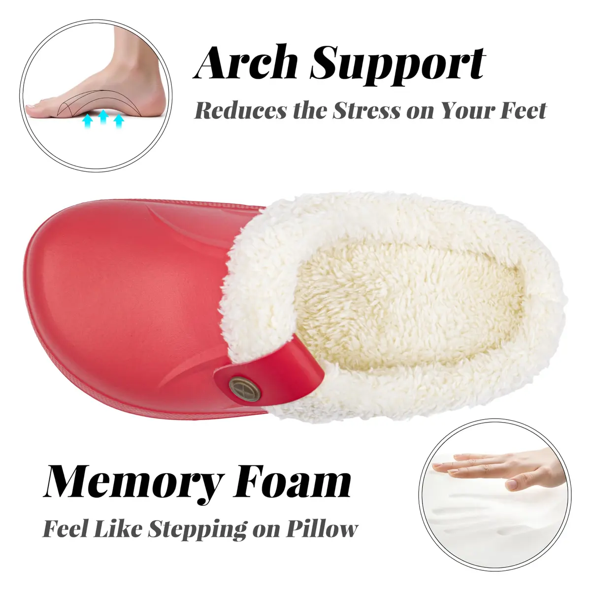 ChayChax Fur Lined Clogs Fuzzy Slippers for Women and Men, Red, 7.5-8.5W/6.5-7M | Ultra Warm Indoor Outdoor Comfort - view 5