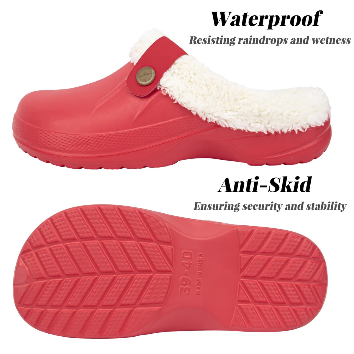 ChayChax Fur Lined Clogs Fuzzy Slippers for Women and Men, Red, 7.5-8.5W/6.5-7M | Ultra Warm Indoor Outdoor Comfort - view 7