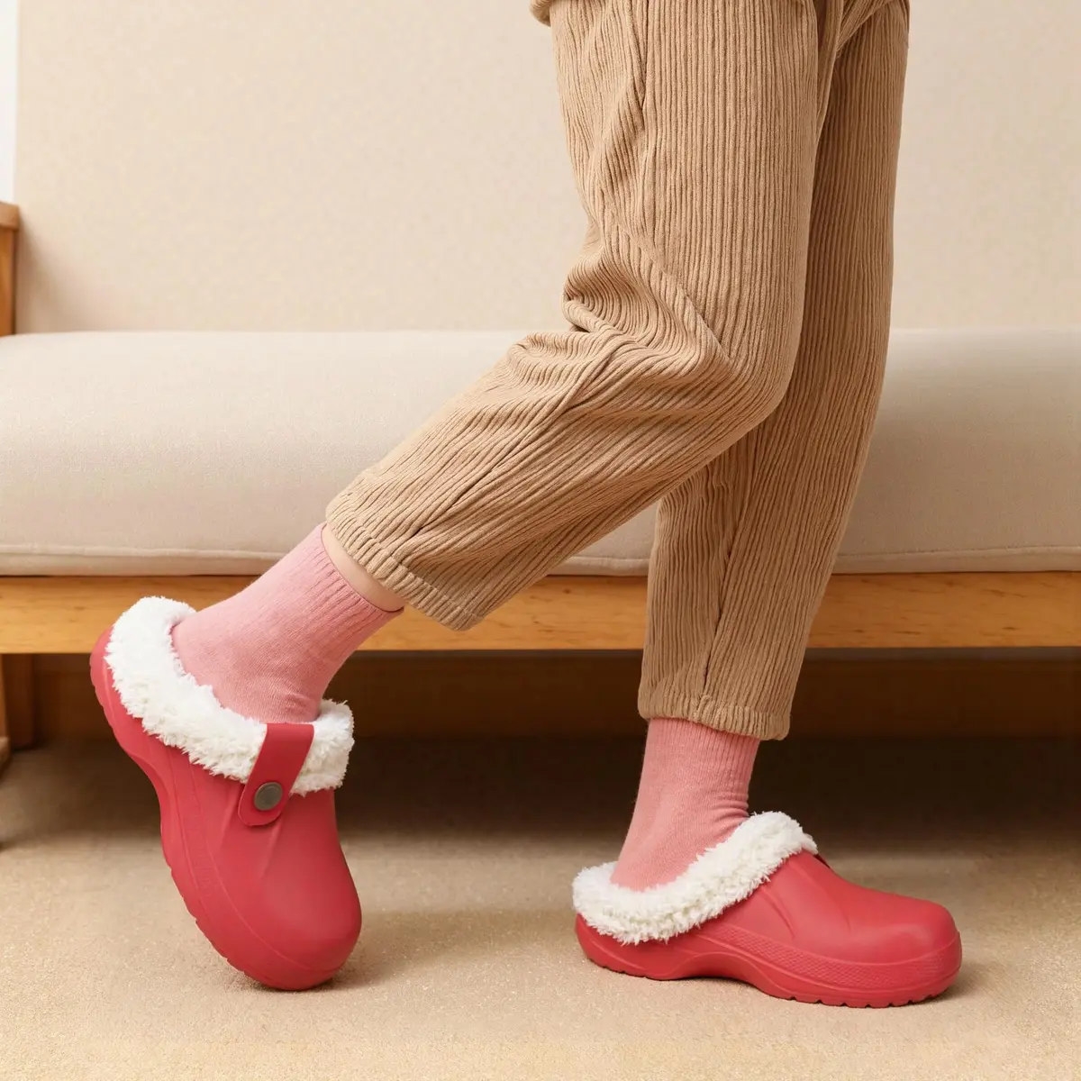 ChayChax Fur Lined Clogs Fuzzy Slippers for Women and Men, Red, 7.5-8.5W/6.5-7M | Ultra Warm Indoor Outdoor Comfort - view 2