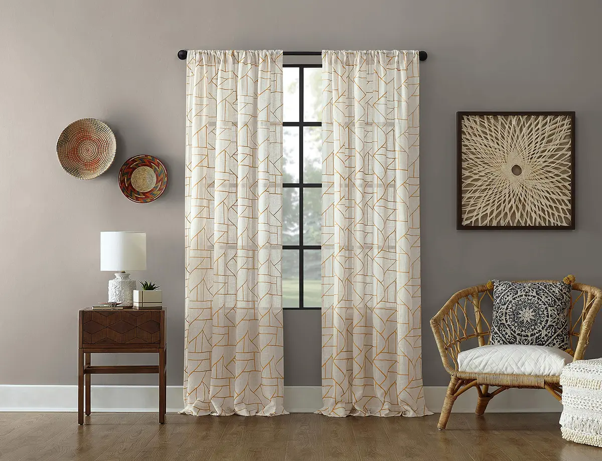 Archaeo Natural Linen Blend Curtain 50" x 95" | Geometric Embroidery for Modern Homes - view 7