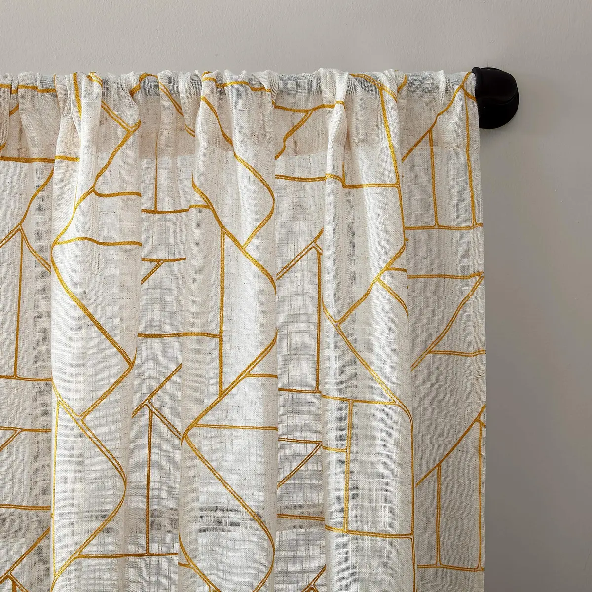 Archaeo Natural Linen Blend Curtain 50" x 95" | Geometric Embroidery for Modern Homes - view 2