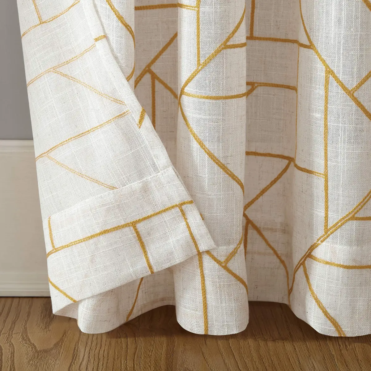 Archaeo Natural Linen Blend Curtain 50" x 95" | Geometric Embroidery for Modern Homes - view 4