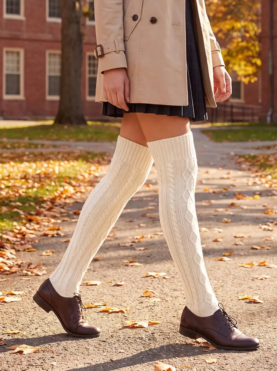 Leoparts Women's Cable Knit Thigh High Socks Over Knee Leg Warmer Stockings | Versatile Winter Stockings for Women - view 5