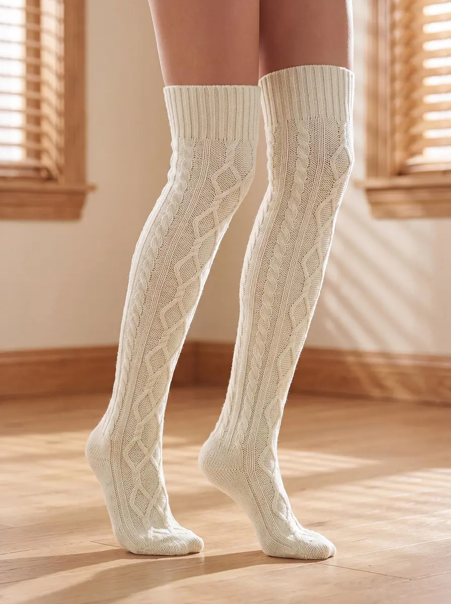 Leoparts Women's Cable Knit Thigh High Socks Over Knee Leg Warmer Stockings | Versatile Winter Stockings for Women - view 3