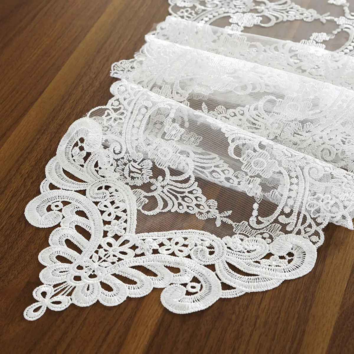 Gleamique Lace Table Runner and Dresser Scarf Floral Champagne 10 x 60 Inches | Elegant Vintage Lace Decor - view 5