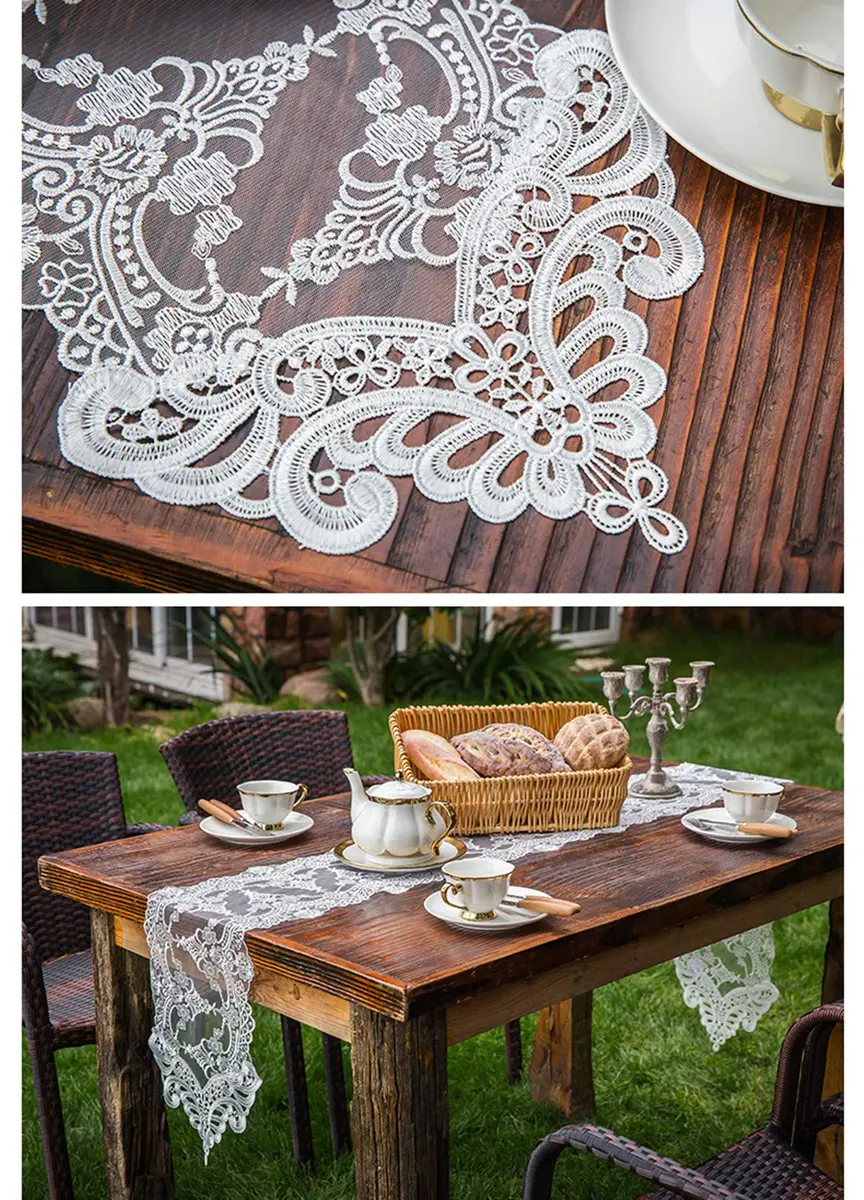 Gleamique Lace Table Runner and Dresser Scarf Floral Champagne 10 x 60 Inches | Elegant Vintage Lace Decor - view 6