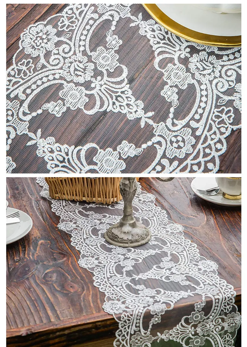 Gleamique Lace Table Runner and Dresser Scarf Floral Champagne 10 x 60 Inches | Elegant Vintage Lace Decor - view 7
