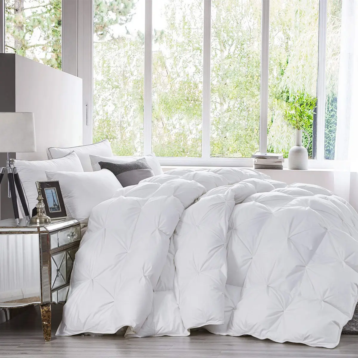 Egyptian Bedding Twin Size Comforter | All-Season Goose Down Feather Fiber | 50 oz. | White - view 2