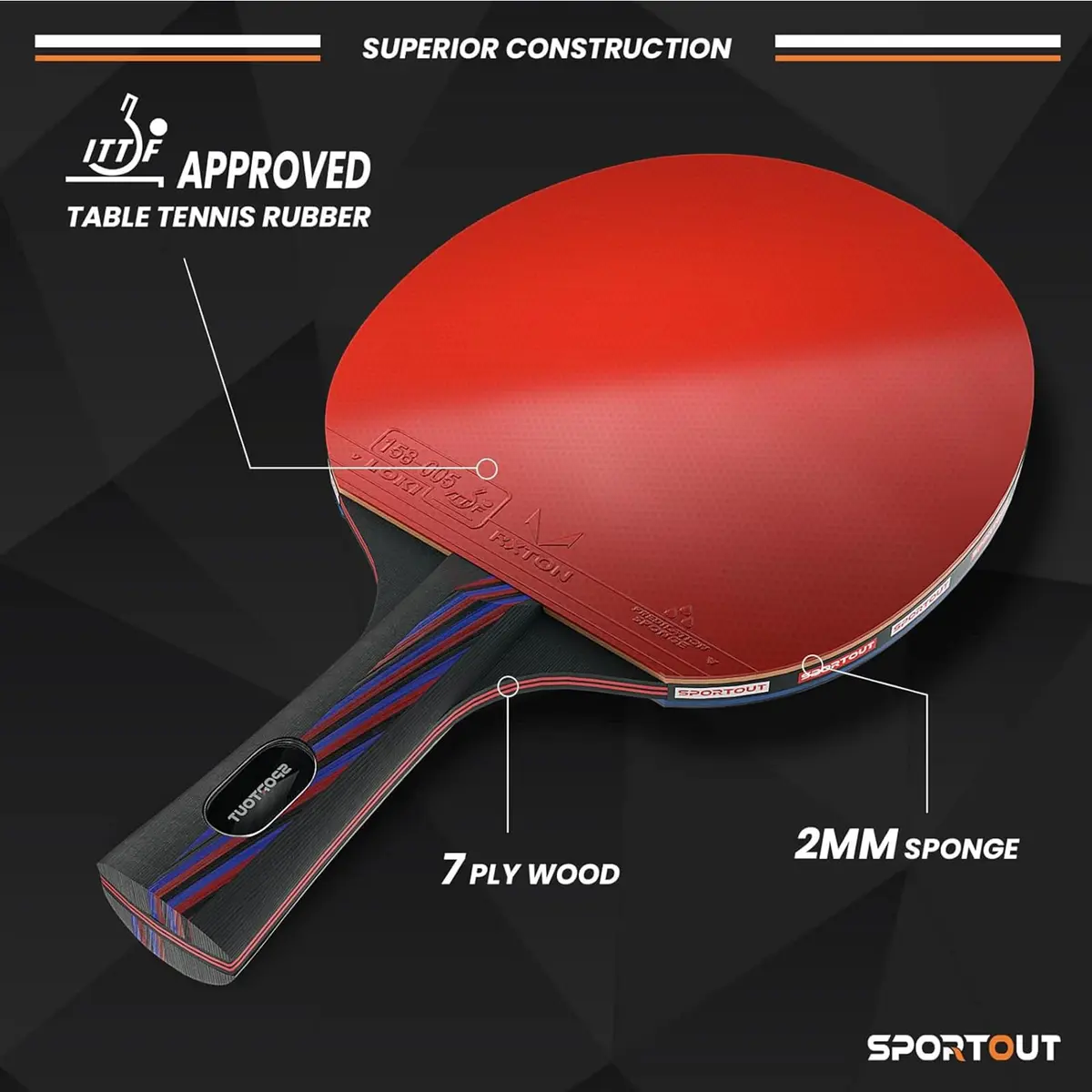 Sportout Table Tennis Racket Set | Portable Premium Paddle for Indoor & Outdoor Play - view 4