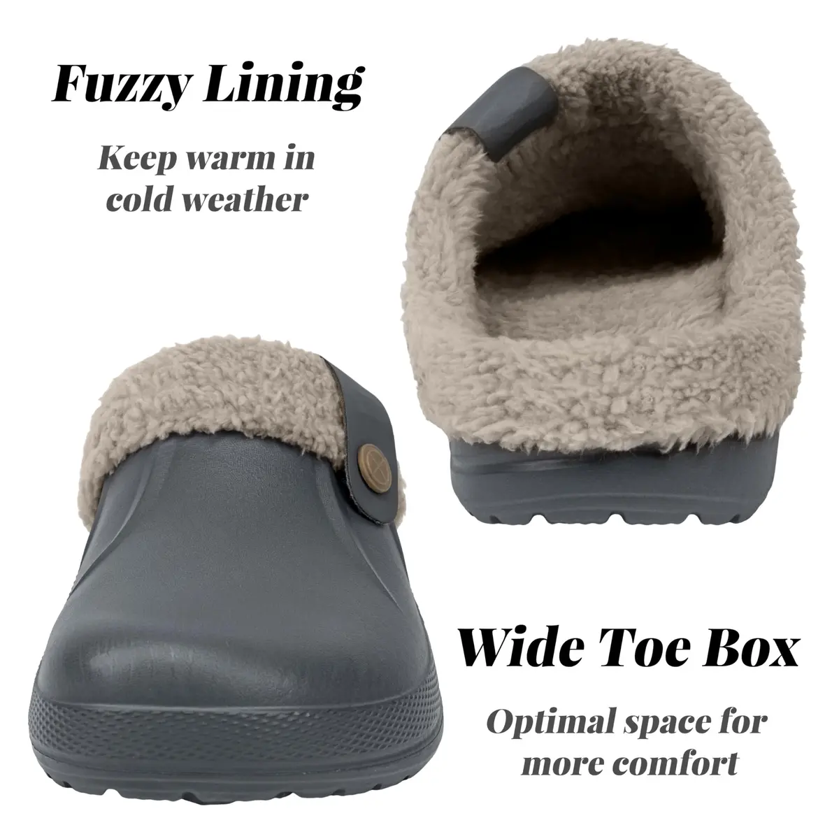 ChayChax Fur Lined Clogs Fuzzy Slippers for Women and Men, Grey, 11-11.5W/9.5-10M | Ultra Warm Indoor Outdoor Comfort - view 6