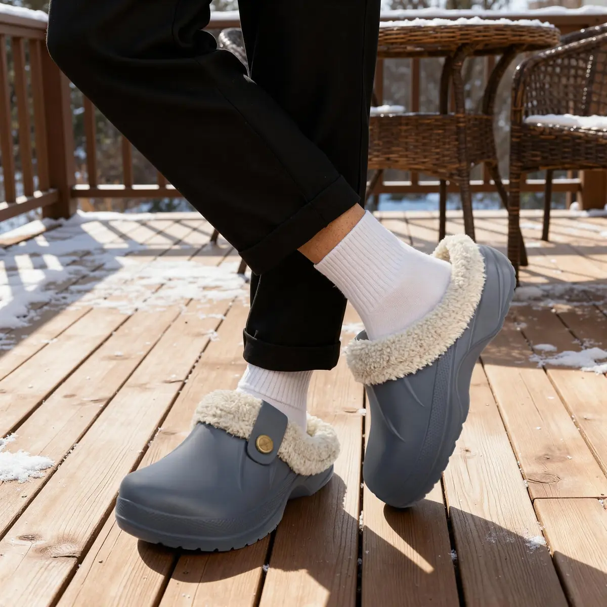 ChayChax Fur Lined Clogs Fuzzy Slippers for Women and Men, Grey, 11-11.5W/9.5-10M | Ultra Warm Indoor Outdoor Comfort - view 2