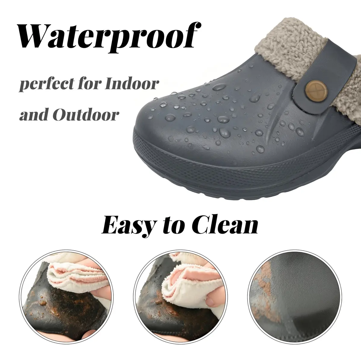 ChayChax Fur Lined Clogs Fuzzy Slippers for Women and Men, Grey, 11-11.5W/9.5-10M | Ultra Warm Indoor Outdoor Comfort - view 4