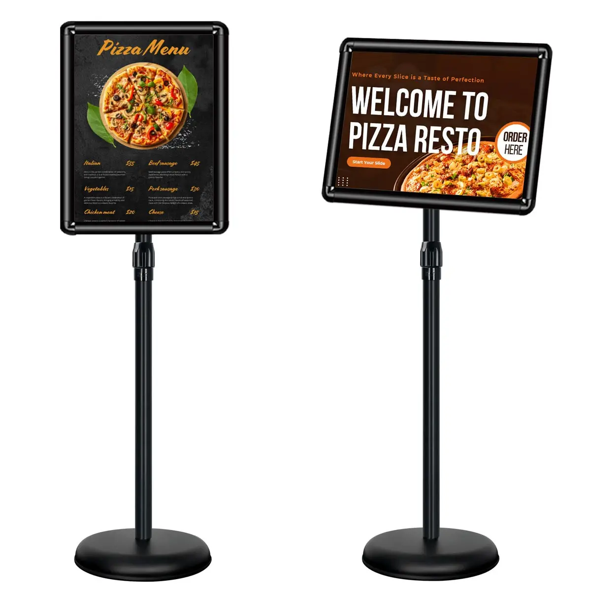 Mutualsign 11 x 17" Pedestal Sign Holder, Adjustable Floor Standing Display Stand, Aluminum & Stainless Steel, Black - main product image