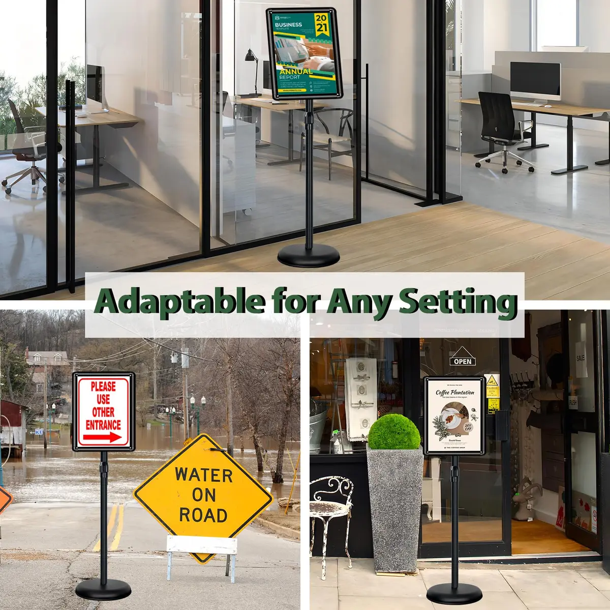 Mutualsign 11 x 17" Pedestal Sign Holder, Adjustable Floor Standing Display Stand, Aluminum & Stainless Steel, Black - view 6