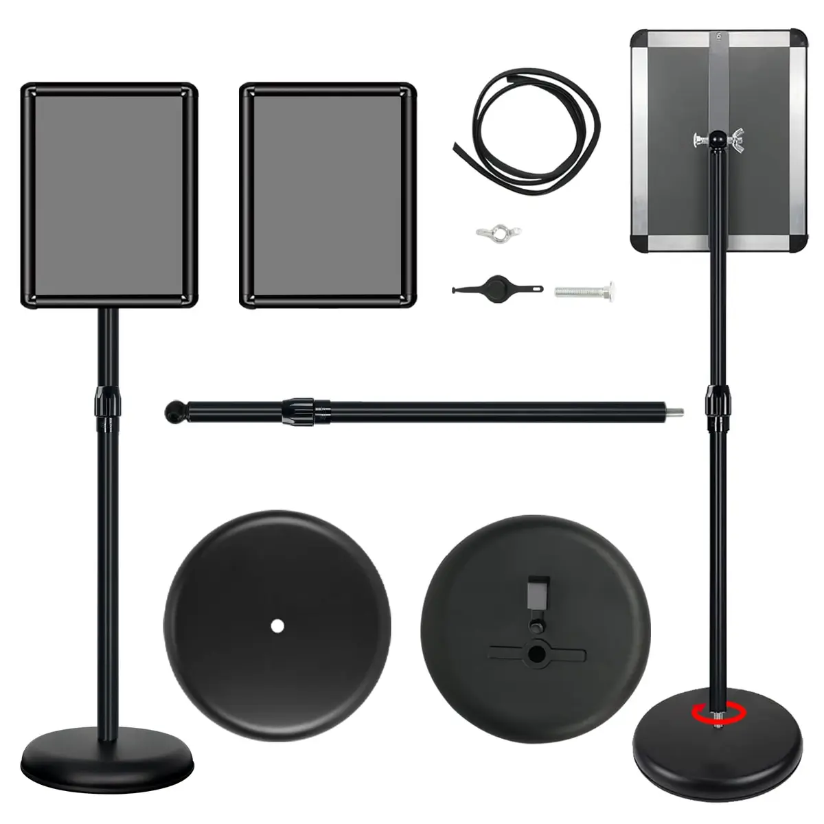 Mutualsign 11 x 17" Pedestal Sign Holder, Adjustable Floor Standing Display Stand, Aluminum & Stainless Steel, Black - view 8