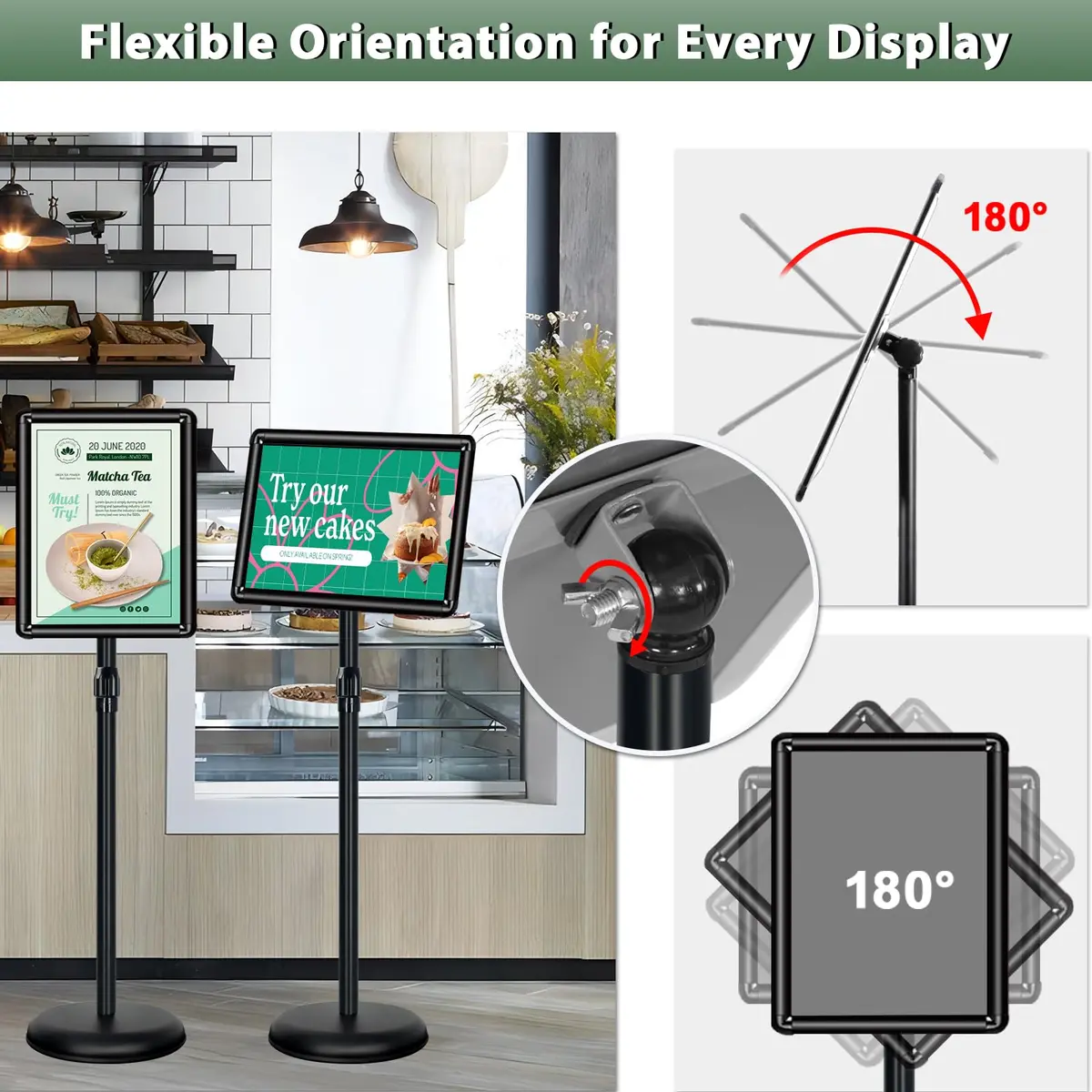 Mutualsign 11 x 17" Pedestal Sign Holder, Adjustable Floor Standing Display Stand, Aluminum & Stainless Steel, Black - view 3
