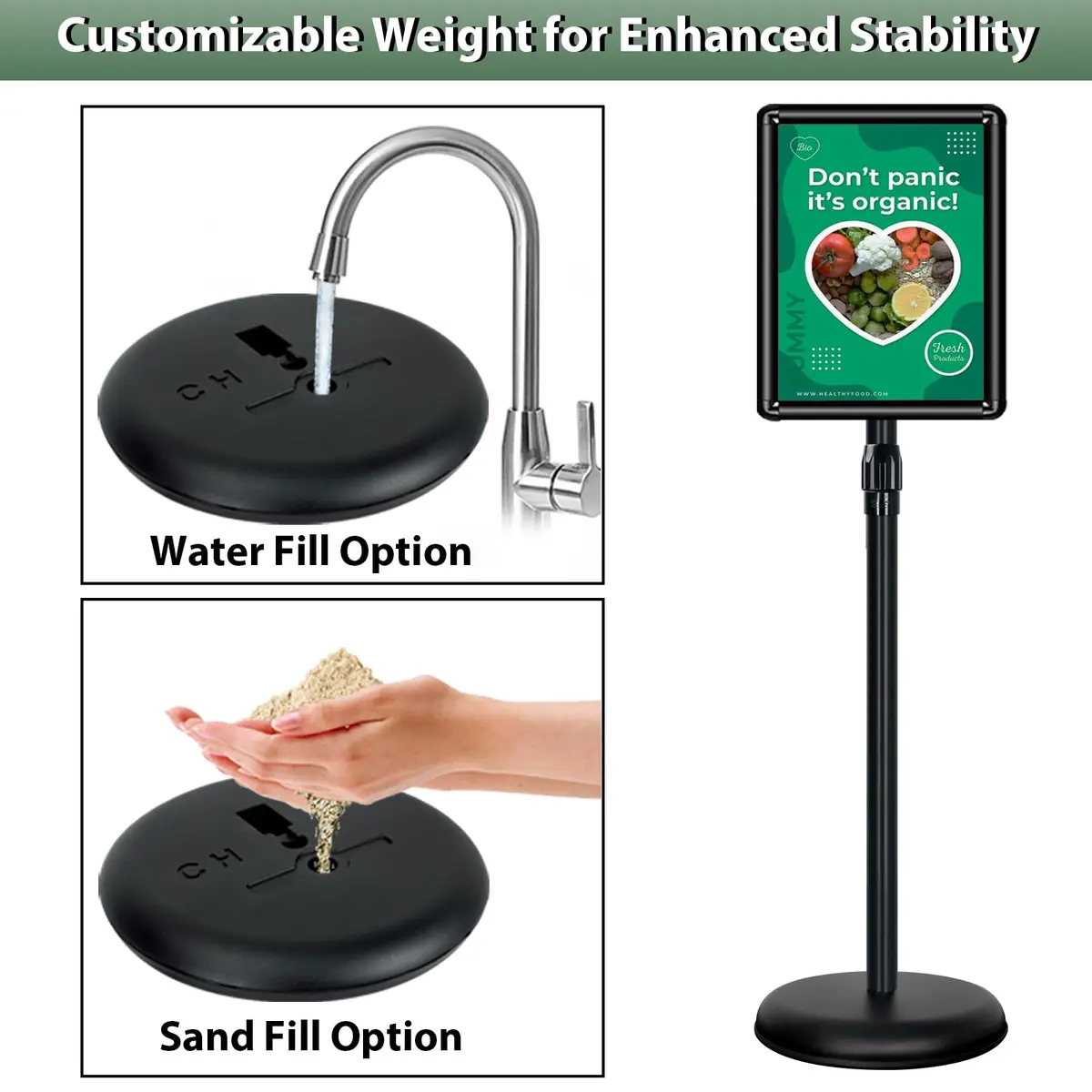Mutualsign 11 x 17" Pedestal Sign Holder, Adjustable Floor Standing Display Stand, Aluminum & Stainless Steel, Black - view 4