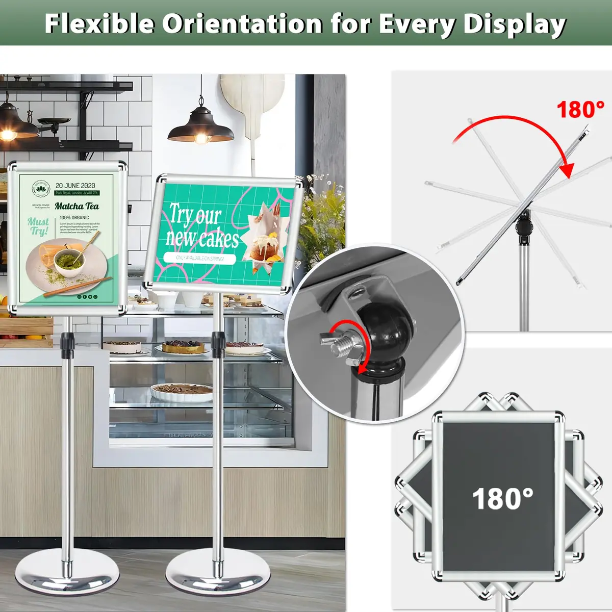 Mutualsign Adjustable Floor Standing Pedestal Sign Holder 8.5 x 11" (21.6 x 27.9 cm) | 31.5-48" Height, 360° Rotation - view 4
