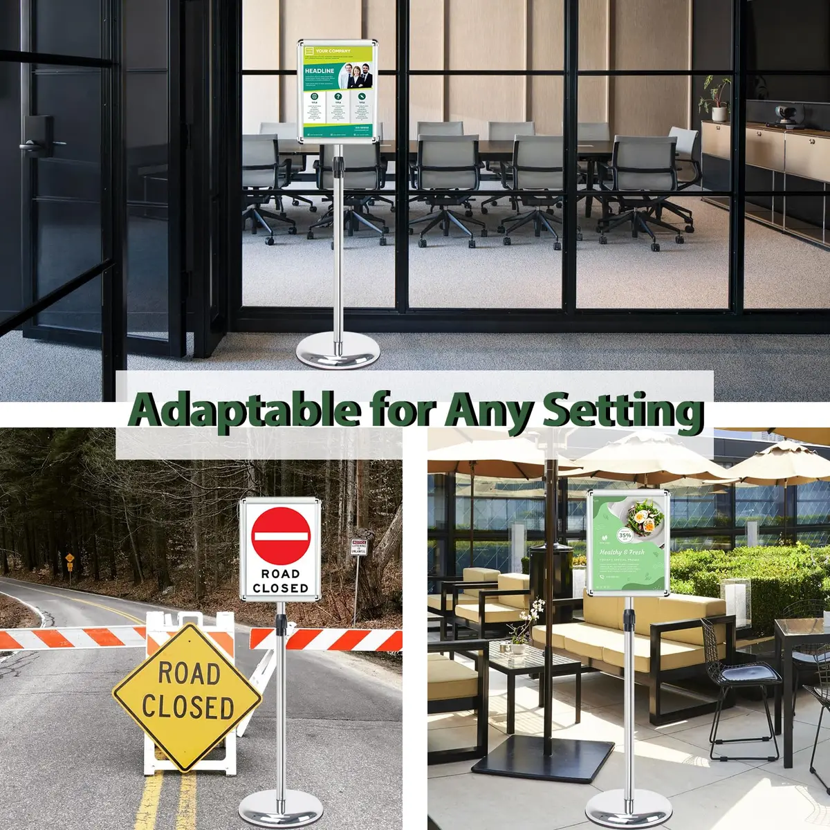 Mutualsign Adjustable Floor Standing Pedestal Sign Holder 8.5 x 11" (21.6 x 27.9 cm) | 31.5-48" Height, 360° Rotation - view 8