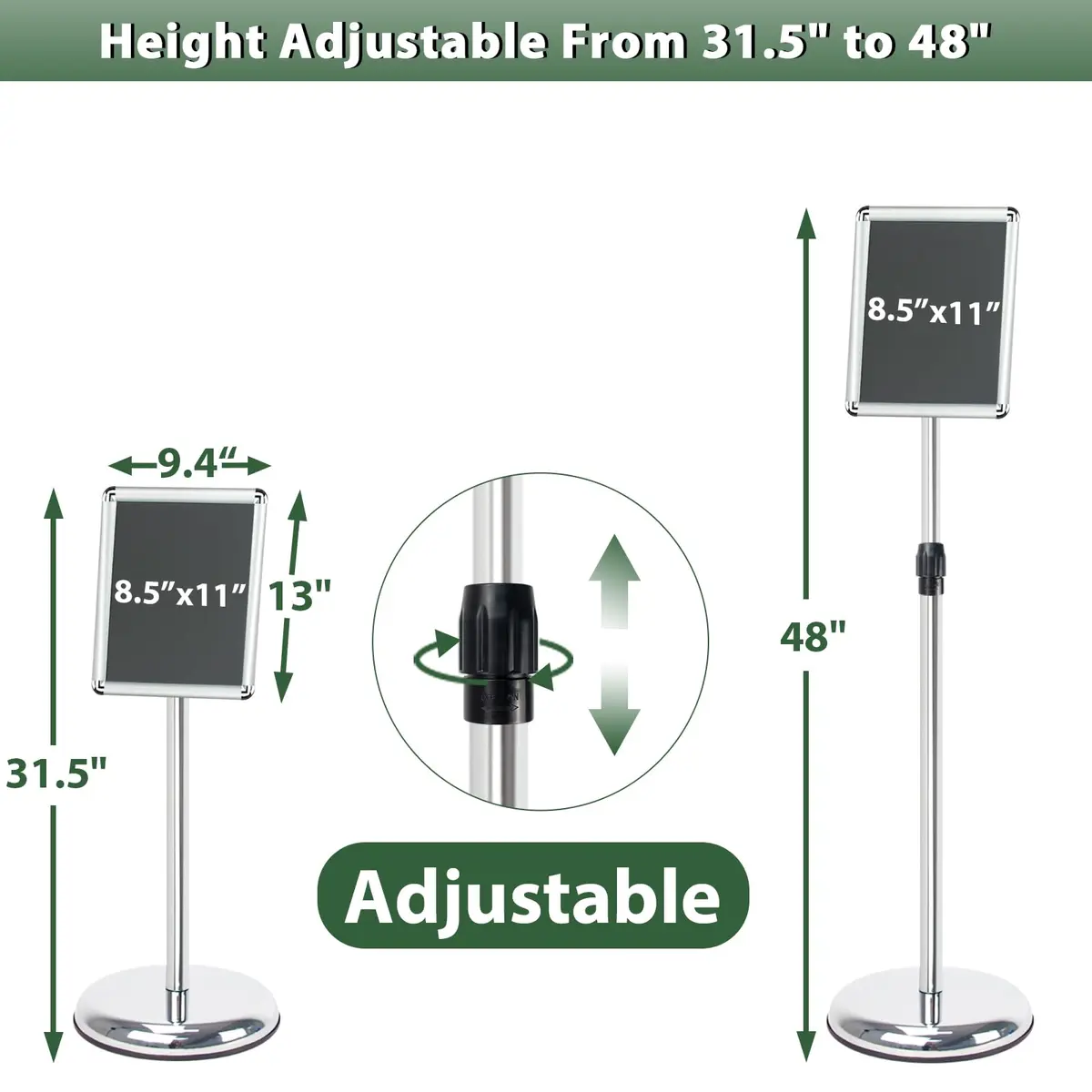 Mutualsign Adjustable Floor Standing Pedestal Sign Holder 8.5 x 11" (21.6 x 27.9 cm) | 31.5-48" Height, 360° Rotation - view 2