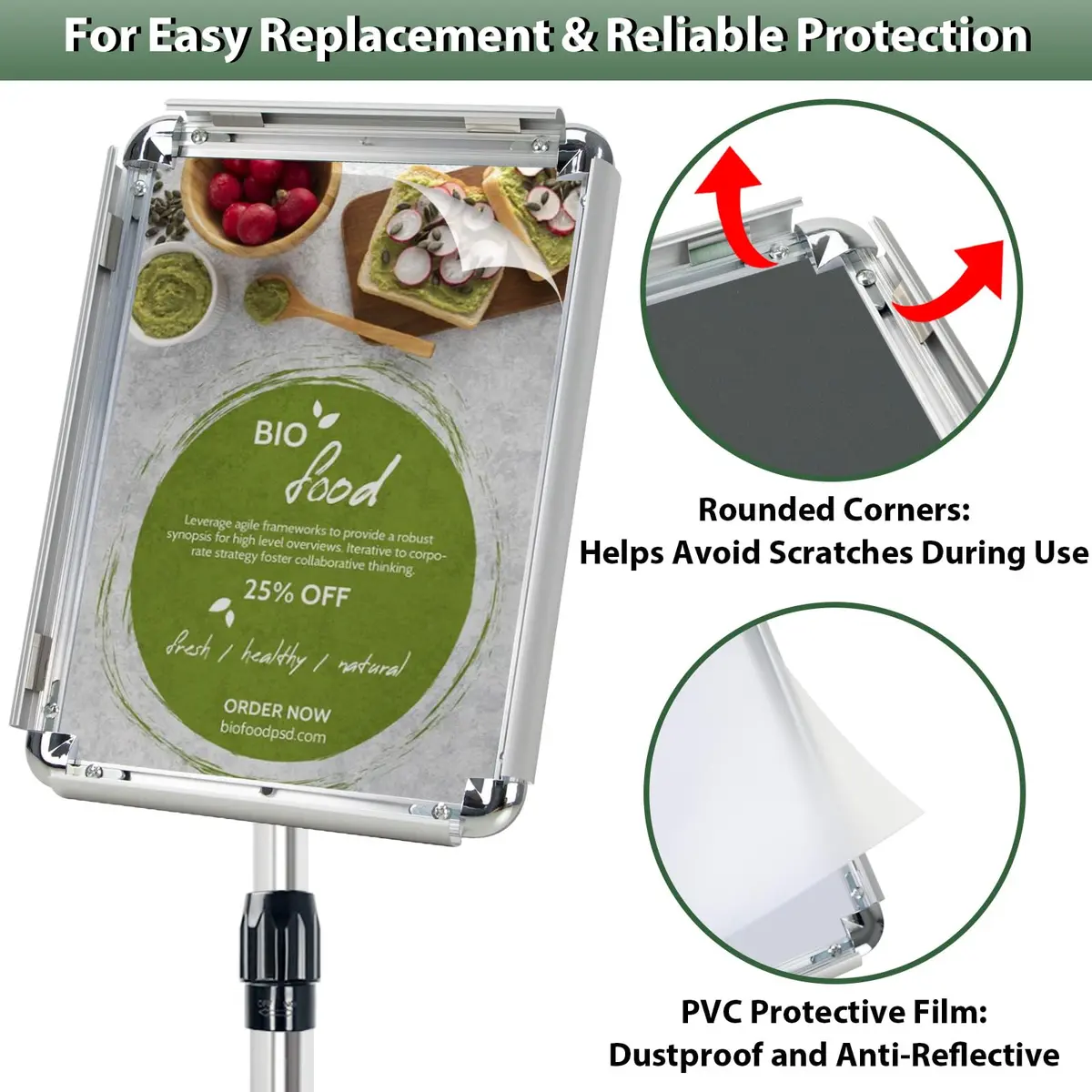 Mutualsign Adjustable Floor Standing Pedestal Sign Holder 8.5 x 11" (21.6 x 27.9 cm) | 31.5-48" Height, 360° Rotation - view 3