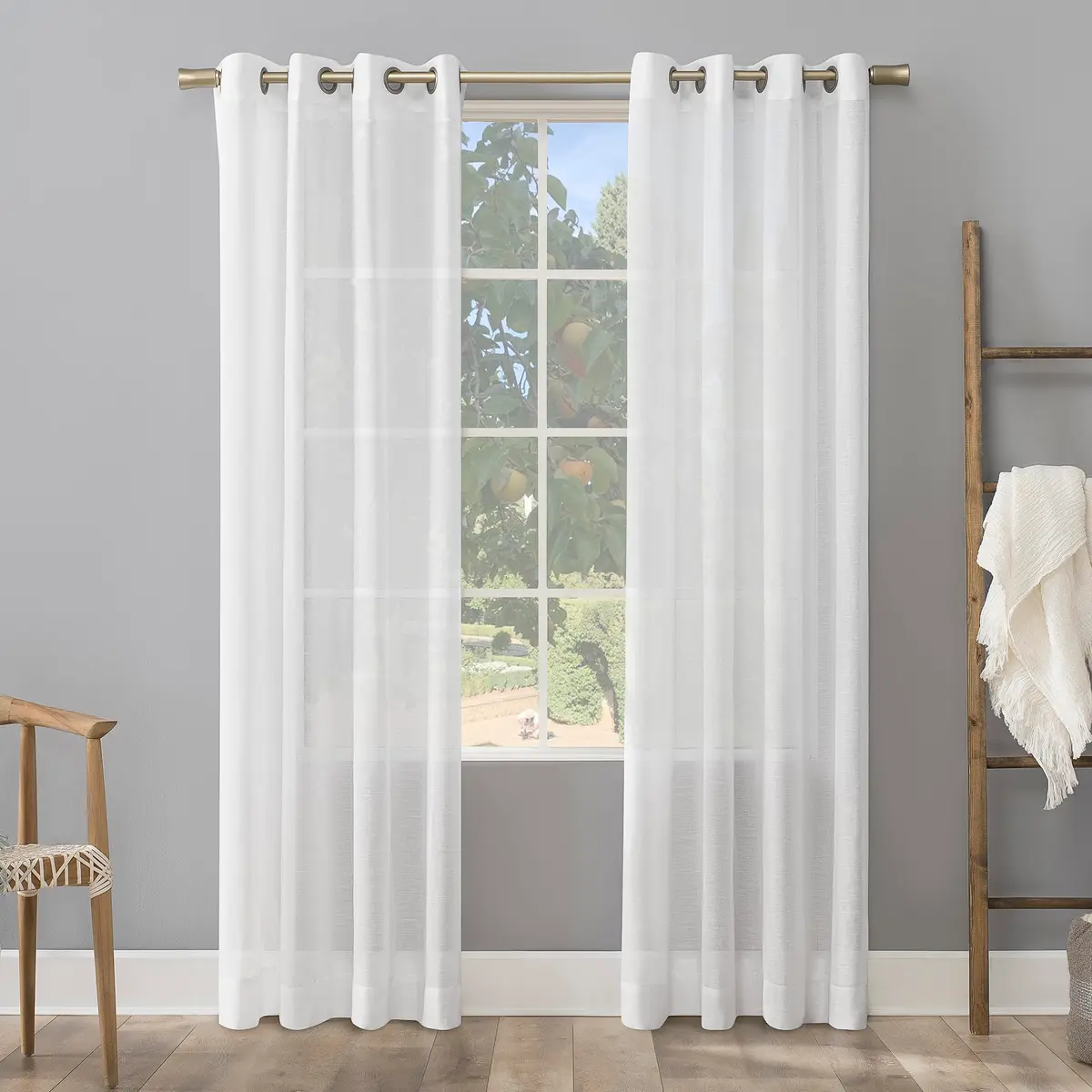 Archaeo Slub Textured Linen Blend Grommet Top Curtain, 52" x 84" | Rustic Organic Look - main product image