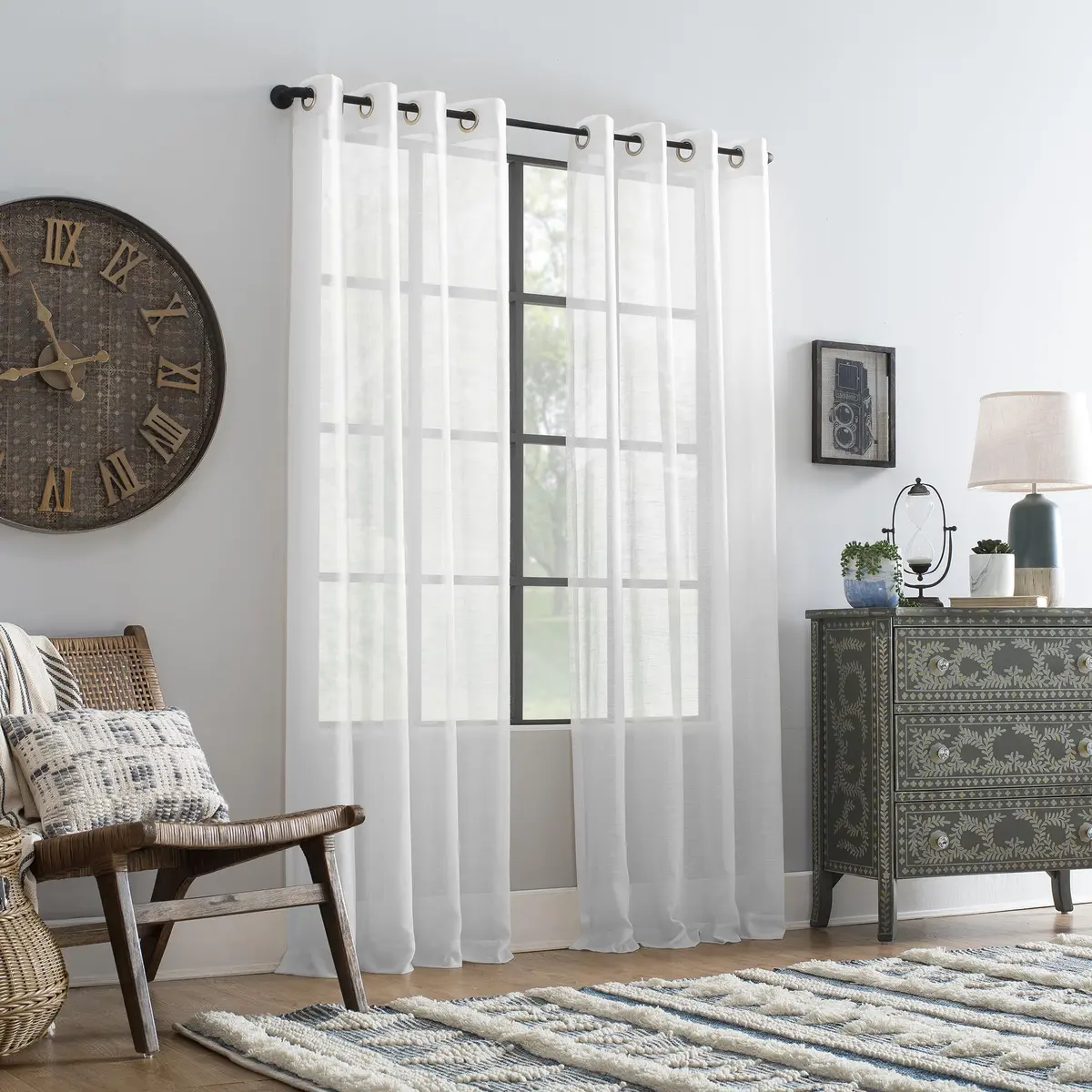 Archaeo Slub Textured Linen Blend Grommet Top Curtain, 52" x 84" | Rustic Organic Look - view 6