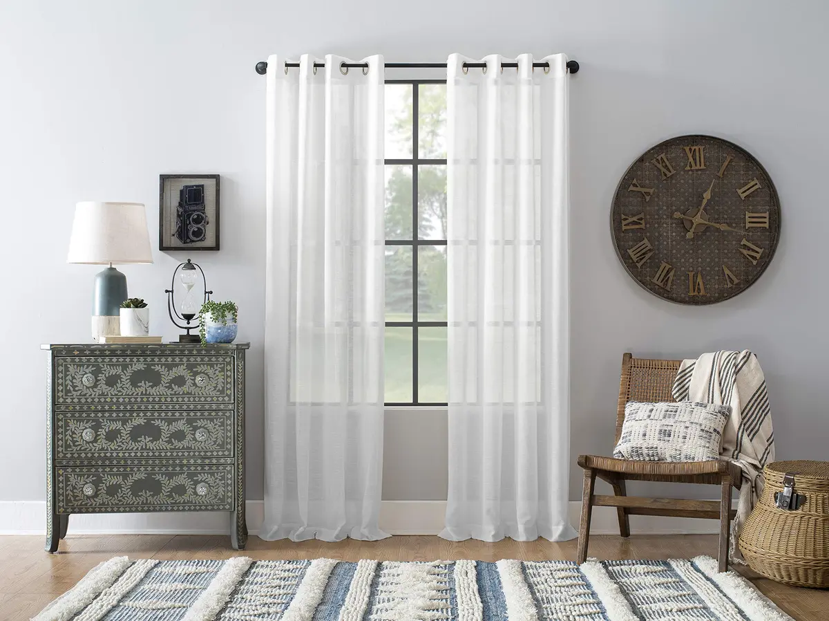 Archaeo Slub Textured Linen Blend Grommet Top Curtain, 52" x 84" | Rustic Organic Look - view 9