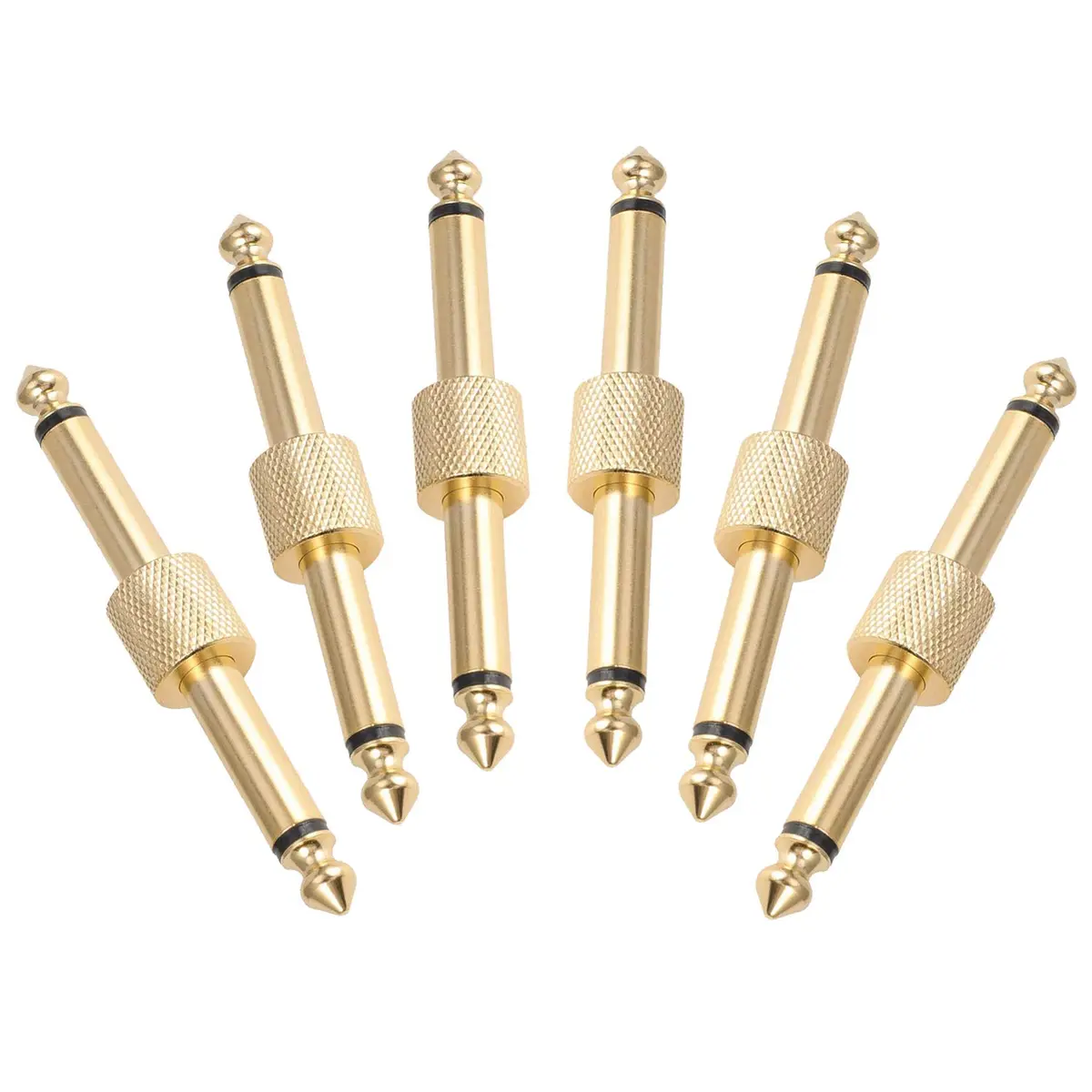 OTraki 6 Pack Guitar Pedal Connector 1/4 inch Effect Pedal Coupler Gold Plated 6.35mm | Straight Male to Male Plug - main product image