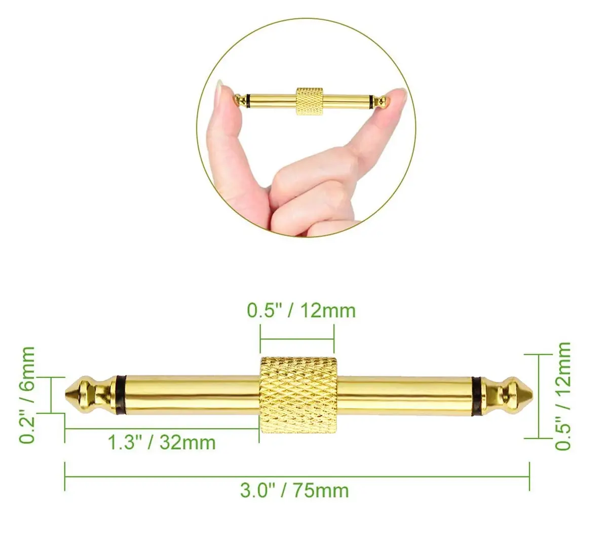 OTraki 6 Pack Guitar Pedal Connector 1/4 inch Effect Pedal Coupler Gold Plated 6.35mm | Straight Male to Male Plug - view 6