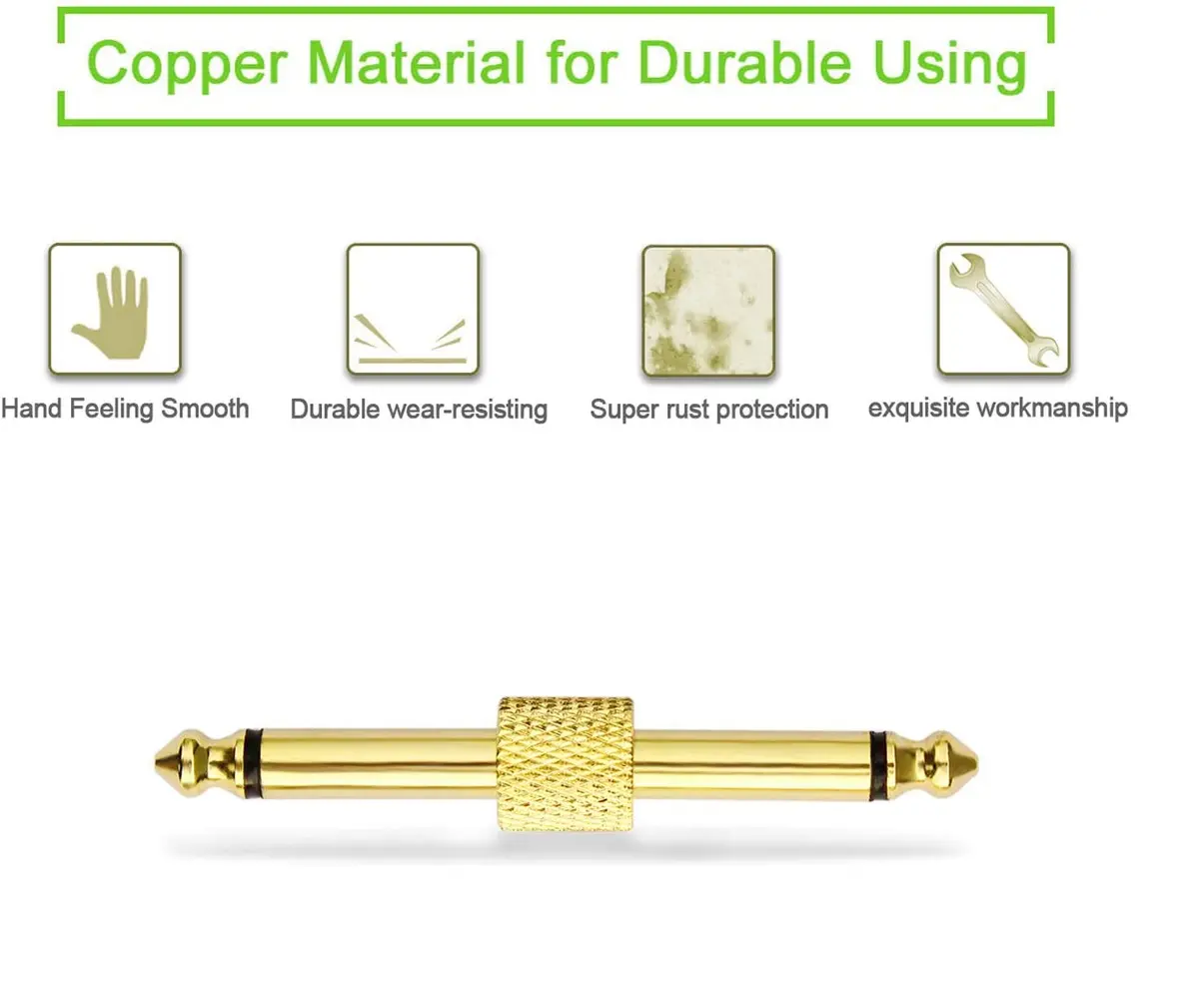 OTraki 6 Pack Guitar Pedal Connector 1/4 inch Effect Pedal Coupler Gold Plated 6.35mm | Straight Male to Male Plug - view 4
