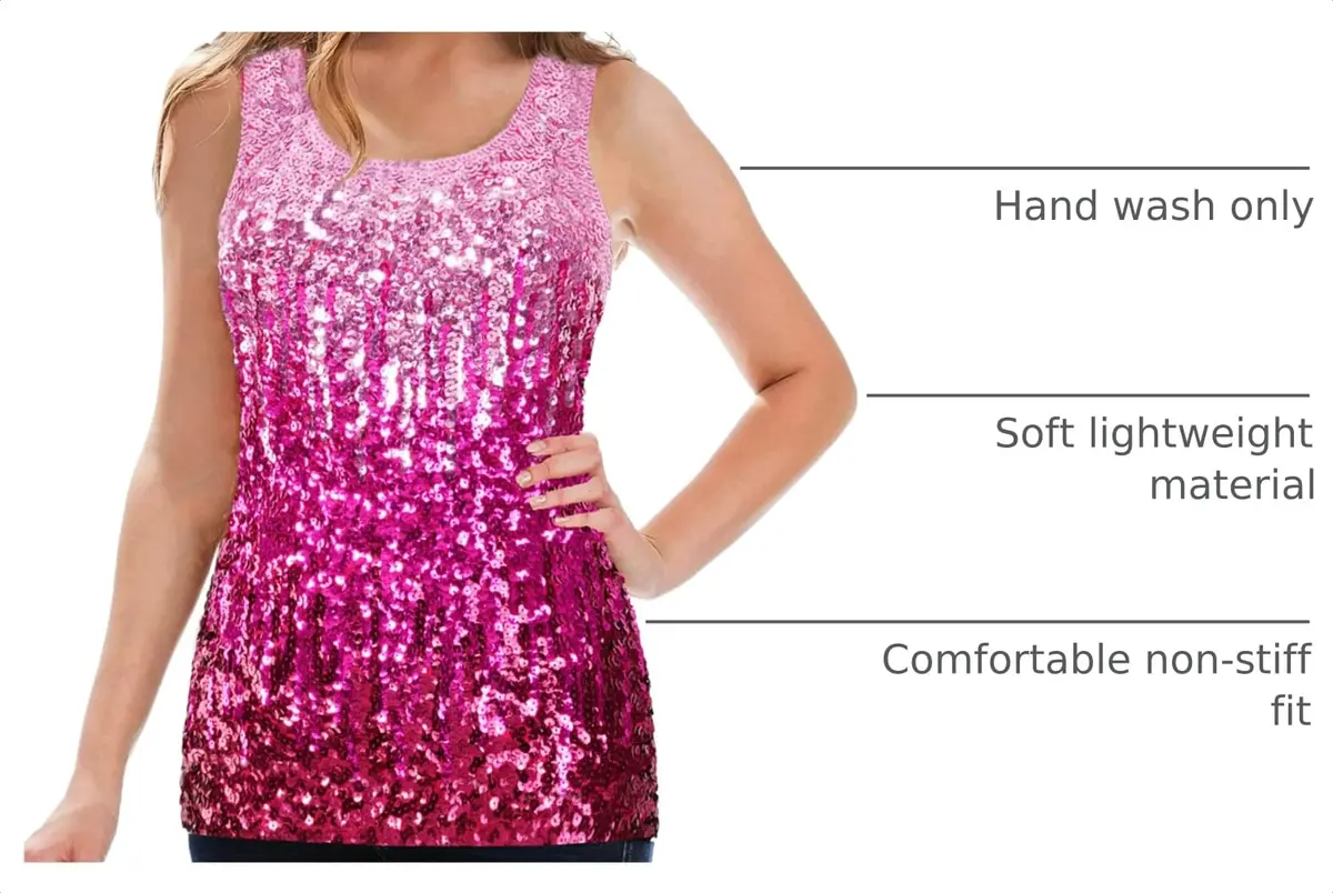 MANER Sequin Tank Top Sleeveless Gradient Glitter XS-3XL | Party & Casual Wear - view 4
