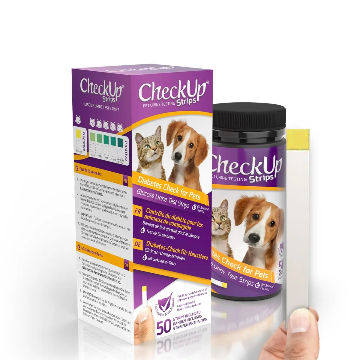KIT4CAT CheckUp Glucose Urine Testing Strips for Cats and Dogs, 50 Count | Detects Glucose Levels in 60 Seconds - main product image