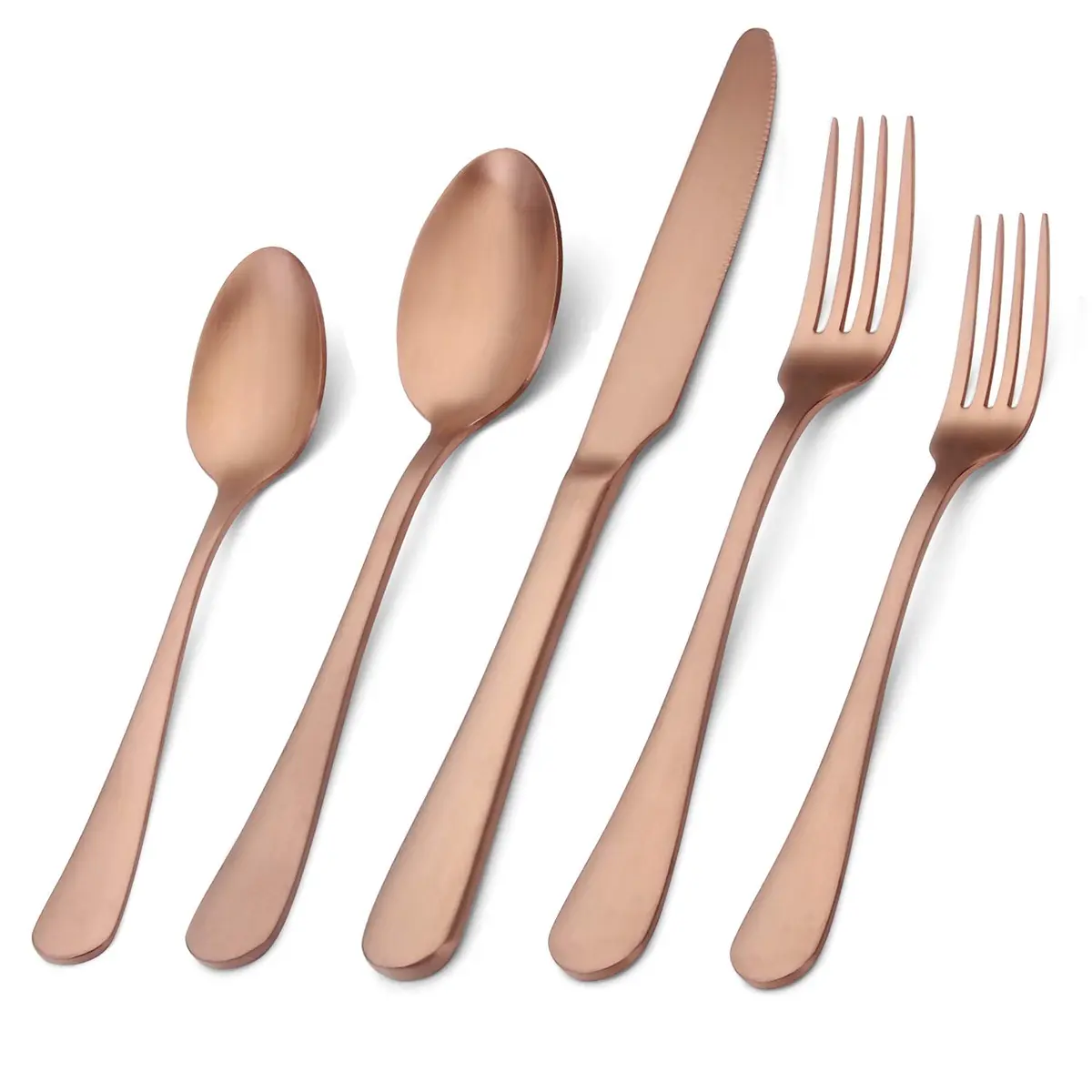 sharecook Matte Rose Gold Silverware Set 20-Piece Stainless Steel Flatware Set with Round Edge | Service for 4 - main product image