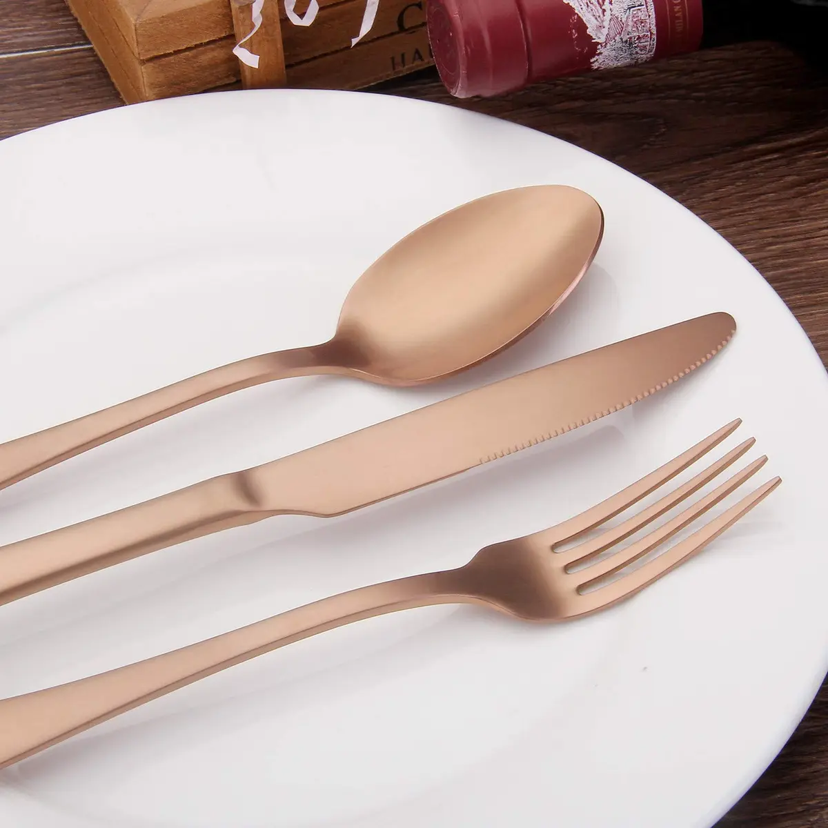 sharecook Matte Rose Gold Silverware Set 20-Piece Stainless Steel Flatware Set with Round Edge | Service for 4 - view 5
