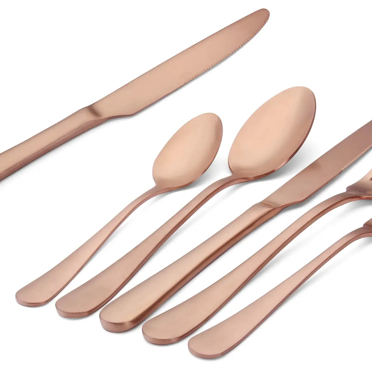 sharecook Matte Rose Gold Silverware Set 20-Piece Stainless Steel Flatware Set with Round Edge | Service for 4 - view 4