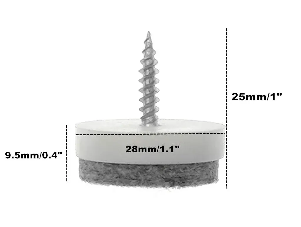 ALIMITOPIA Screw-on Furniture Felt Pads 28mm (1.1") White | Protects Floors & Furniture from Scratches - view 2