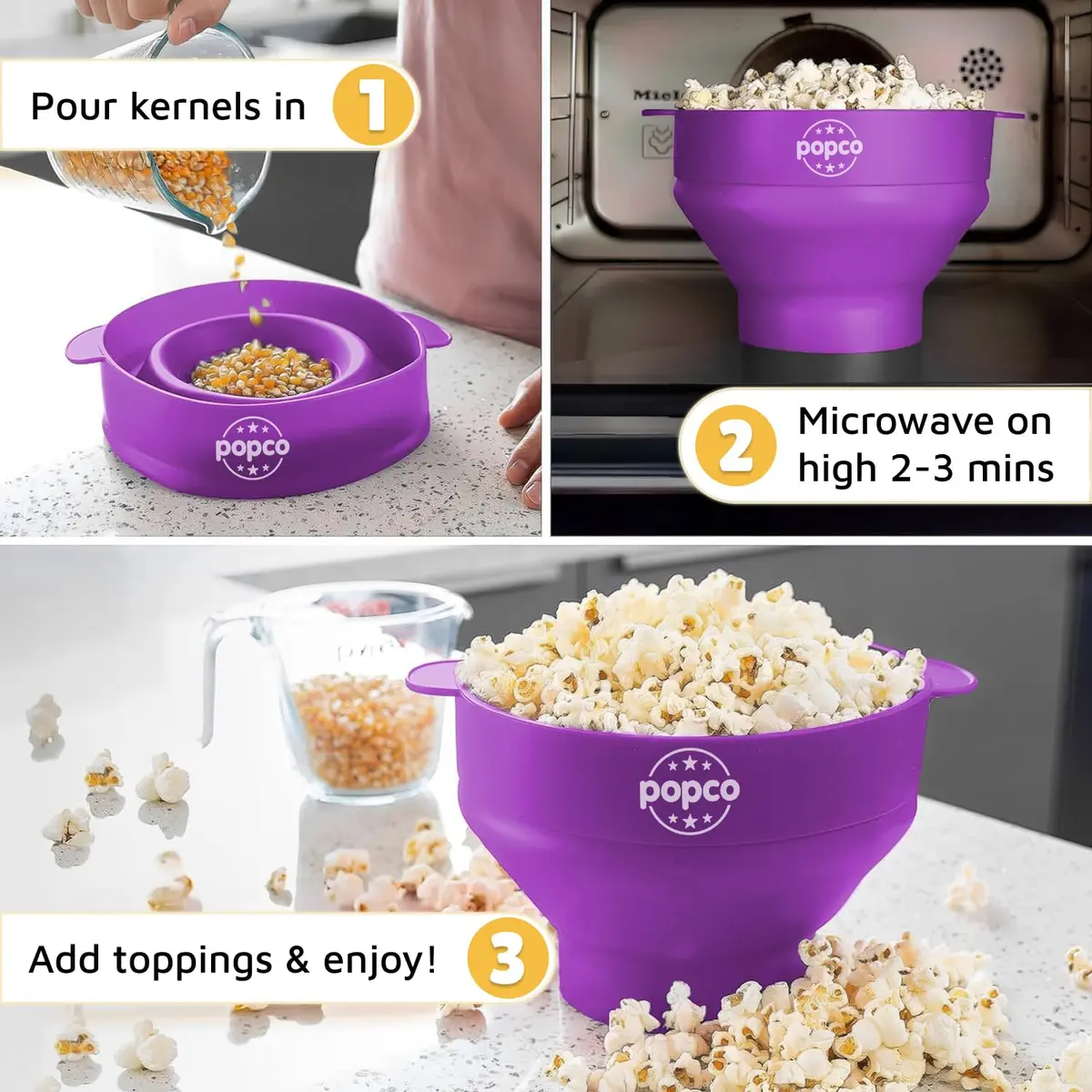 POPCO HotPop Silicone Popcorn Maker - 15-Cup Capacity Collapsible Bowl | Microwave Popcorn Popper for Family Movie Nights - view 5