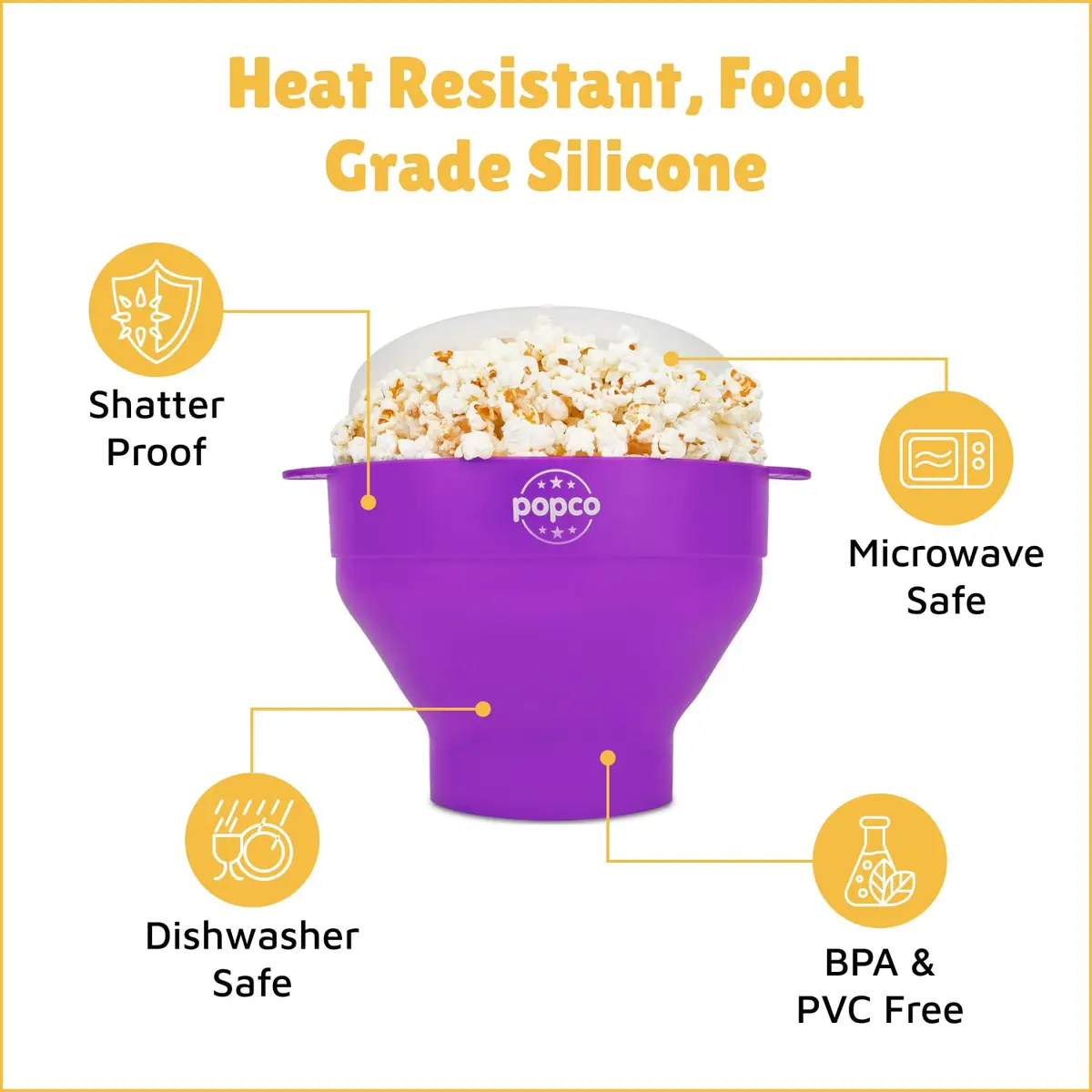 POPCO HotPop Silicone Popcorn Maker - 15-Cup Capacity Collapsible Bowl | Microwave Popcorn Popper for Family Movie Nights - view 6