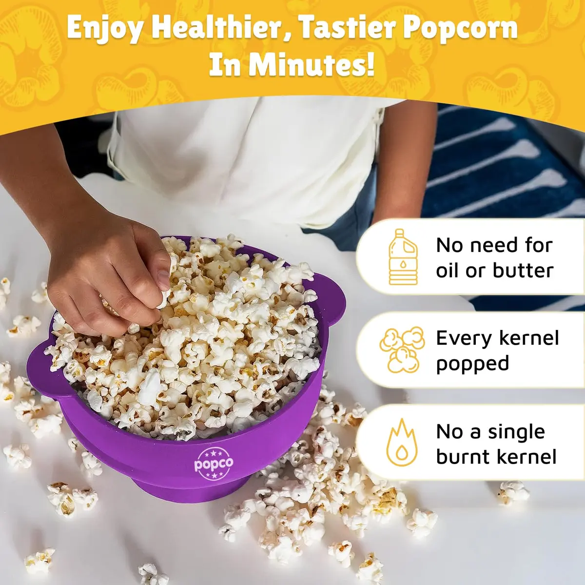 POPCO HotPop Silicone Popcorn Maker - 15-Cup Capacity Collapsible Bowl | Microwave Popcorn Popper for Family Movie Nights - view 2