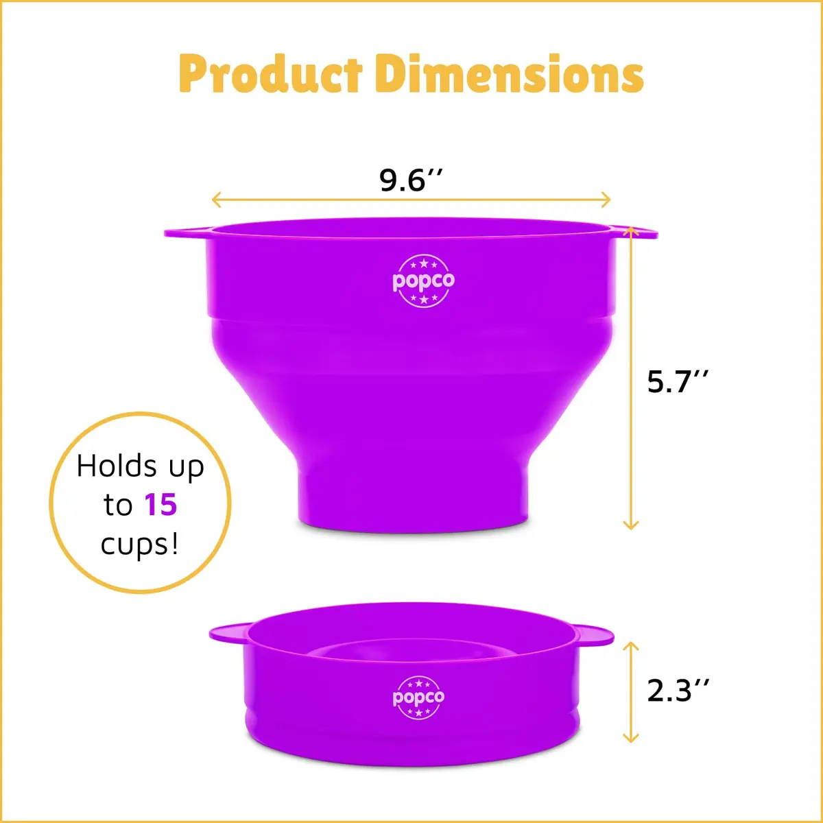 POPCO HotPop Silicone Popcorn Maker - 15-Cup Capacity Collapsible Bowl | Microwave Popcorn Popper for Family Movie Nights - view 3