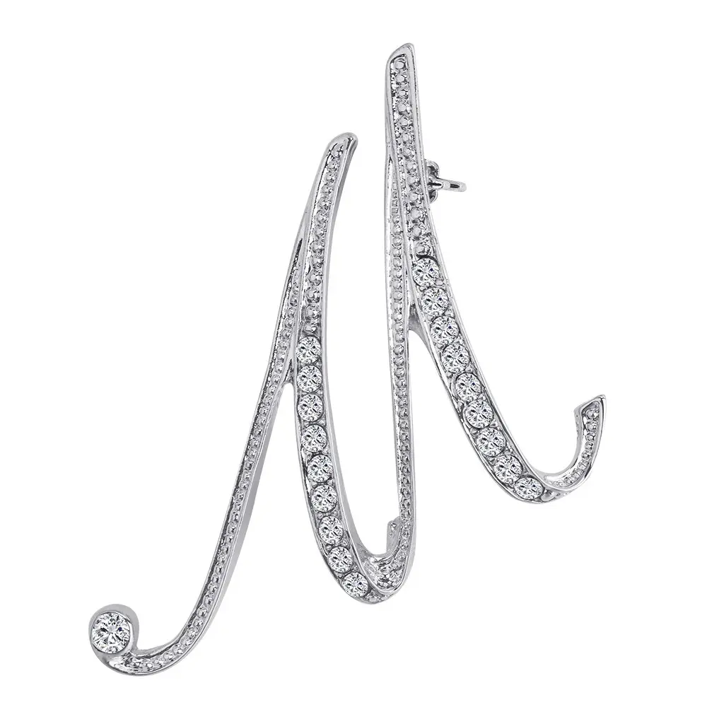 Liasun 26 Letters Brooches Silver Plated Metal Broaches Pins-Clear Crystal Initial Breastpin (1pcs-M) | Elegant Letter Brooch for Women - main product image