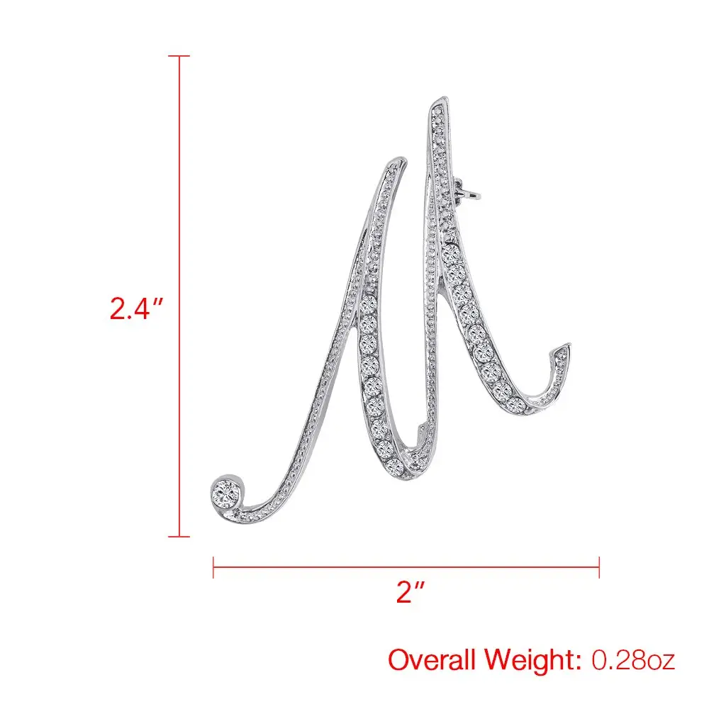 Liasun 26 Letters Brooches Silver Plated Metal Broaches Pins-Clear Crystal Initial Breastpin (1pcs-M) | Elegant Letter Brooch for Women - view 2