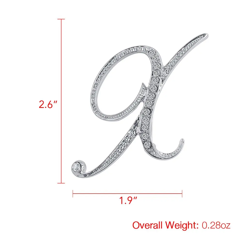 Liasun 26 Letters Brooches Silver Plated Metal Broaches Pins-Clear Crystal Initial Breastpin (1pcs-X) | Elegant Letter Brooch for Women - view 2